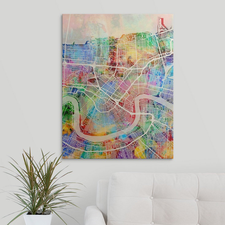 «New Orleans Street Map» par Francy, impression, H 48 po x l 36 po x P 1,5 po, Toile