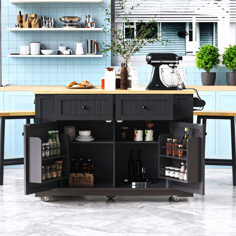 Kitchen Island With Drop Leaf, Black