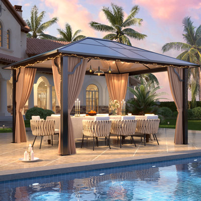 Aluminum Patio Gazebo with Curtains and Netting