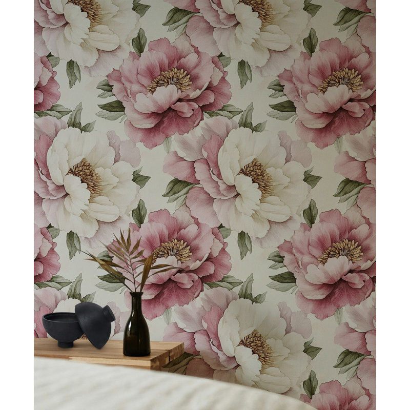 Grand papier peint floral pivoines roses élégantes