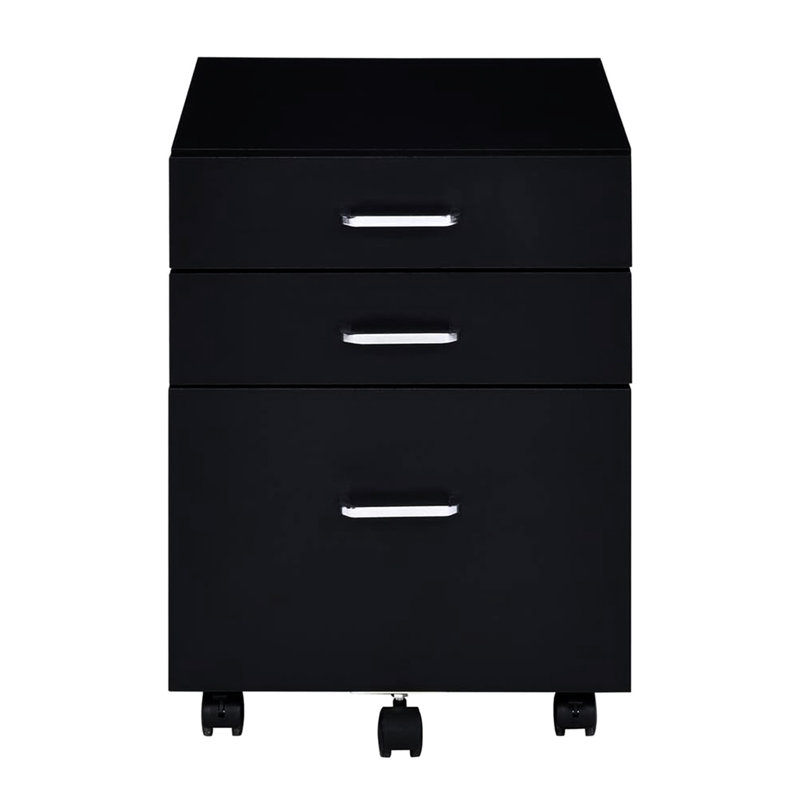 Armoire mobile, rectangulaire, 3 tiroirs, noir et, plateau de 15 mm, assemblé, 5 roulettes, pour un lieu de travail élégant rectangulaire - finition de tiroir, espace de bureau épais