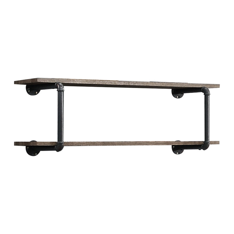 Support mural avec finition - chêne antique et gris sable, 2 tablettes pour optimiser l’espace, tube en métal, attrait pour matériaux mixtes, montage facile, présentoir gris polyvalent pour la décoration intérieure, structure, matériaux,