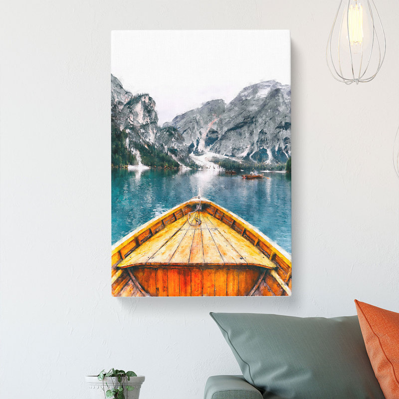 Boat In Lago Di Braies Italy Abstract - Wrapped Canvas Painting, 50cm H x 35cm W x 3cm D