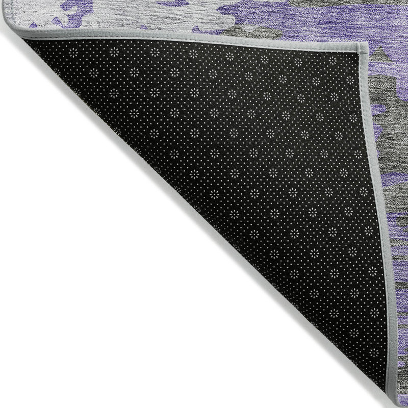 3' X 5' Purple Ivory And Charcoal Abstract Washable Indoor Outdoor Area Rug