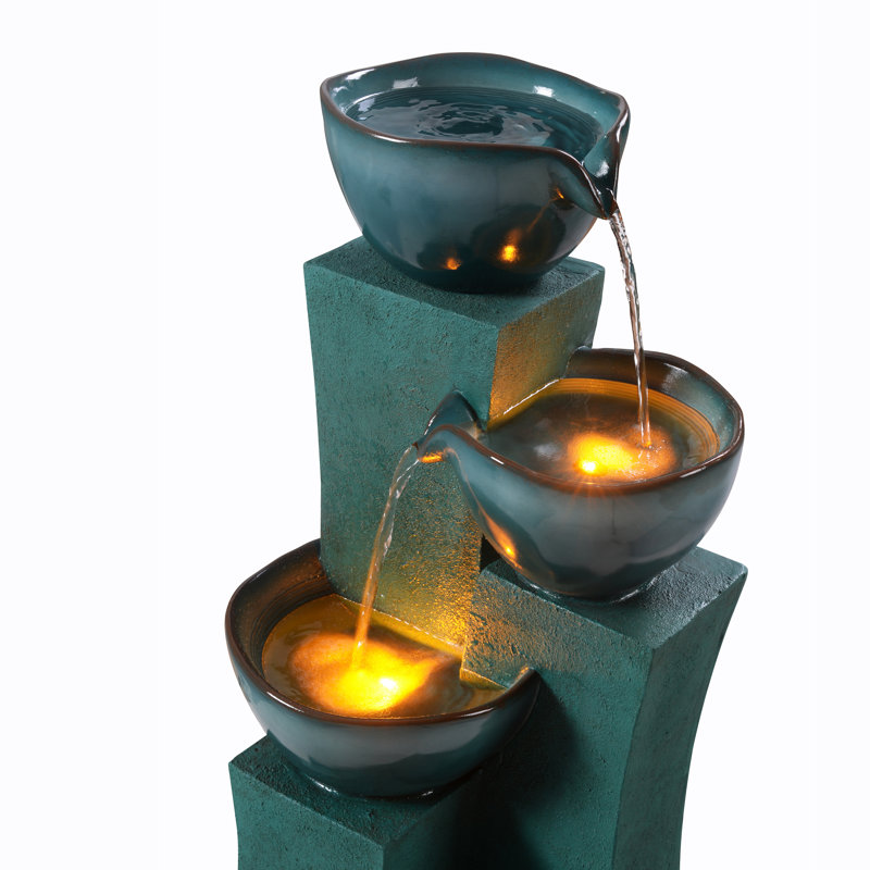 Jeany 28.54" Outdoor Water Fountain with LED Lights, Green