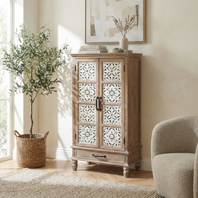 Armoire de rangement haute tour avec finition en bois rustique, buffet polyvalent pour l'organisation et la décoration de la maison, avec deux portes et un tiroir pour des solutions de rangement améliorées