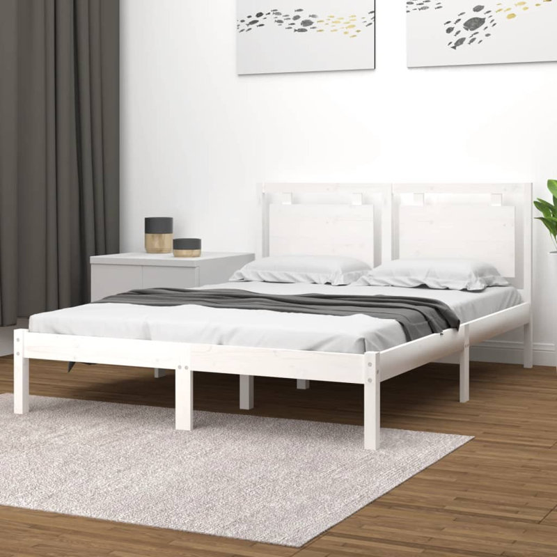 17 Stories Extra Long Bed Frame Without Mattress Solid Wood, White, Super King (6')