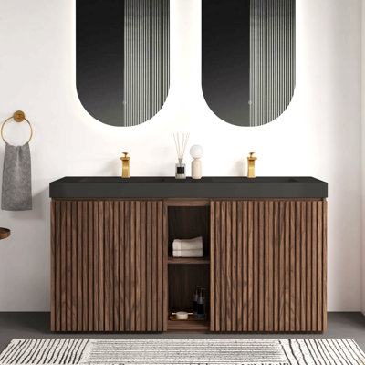 Meuble-lavabo autoportant en noyer de 60 po avec lavabo 60 po Winston