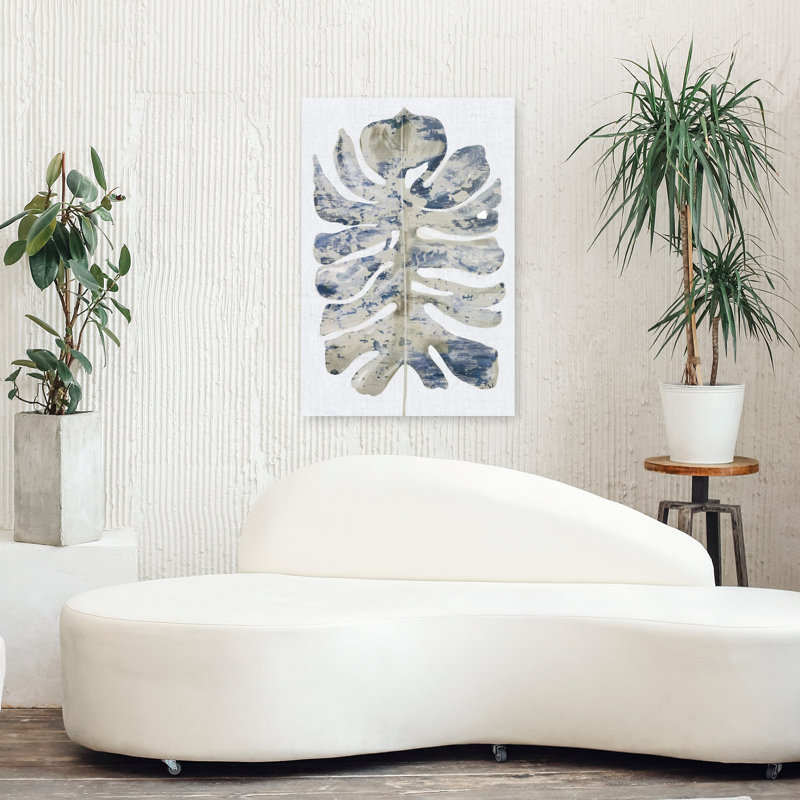 Grande feuille indigo I, art abstrait paysage naturel, H 36 po x l 24 po