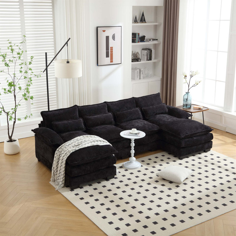 Canapé en chenille surdimensionné à 4 places en chenille avec éponge de haute qualité et structure en bois massif pour un confort et une détente ultimes