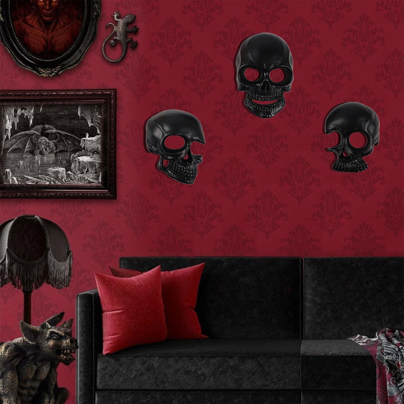 Dark Resin Skeleton Wall Mounted Gothic Sculpture Set