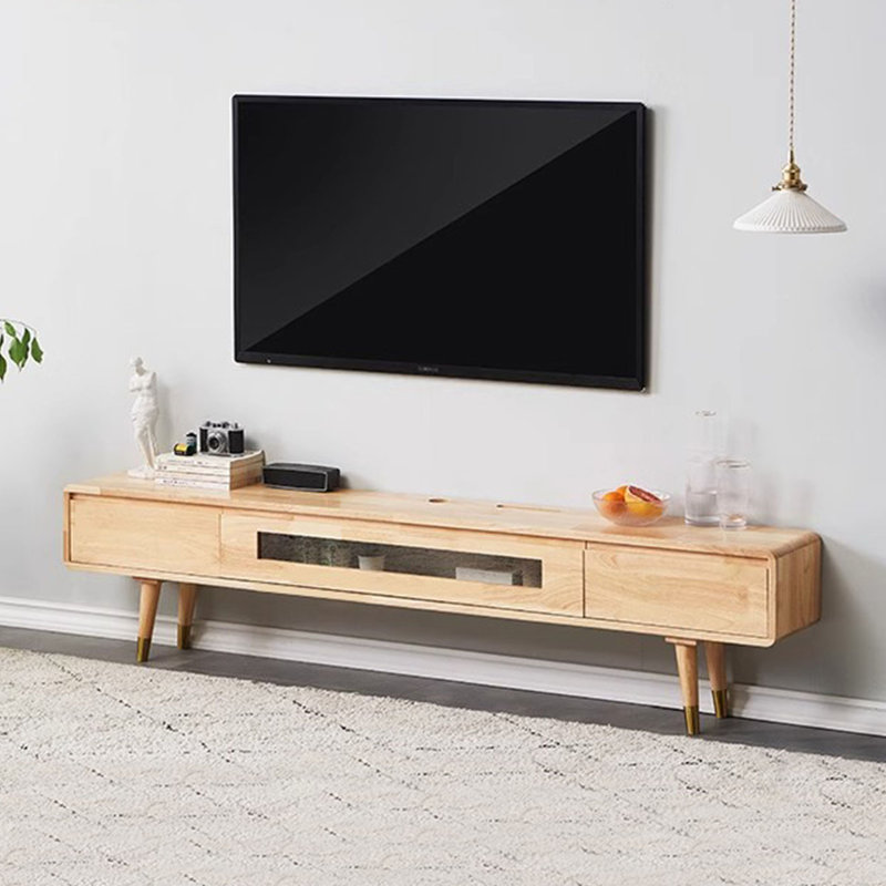 Meuble télé en bois massif, Burlywood, H 15,75 po x L 70,87 po x l 9,45 po