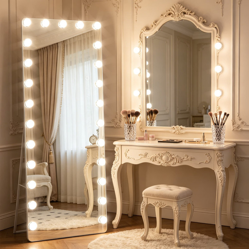 Hollywood Full Length Mirror With Lights, 71 X 28 Inch LED Mirror, Tempered Glass, Dimmable And 3 Color Modes, Floor Standing And Wall Mounted, UL Certified