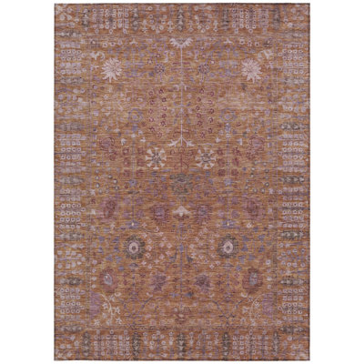 Tapis intérieur/extérieur lavable, 2,44 m x 3,05 m, motif floral cuivre et violet