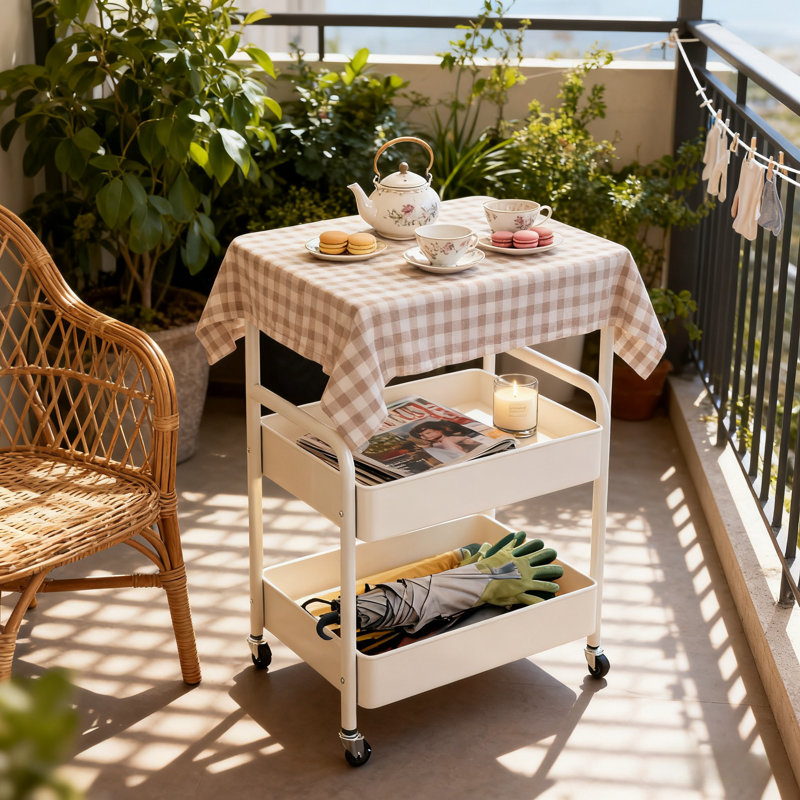 Rolling Storage Table, Carbon Steel+mdf Multi-functional Mobile Side Table