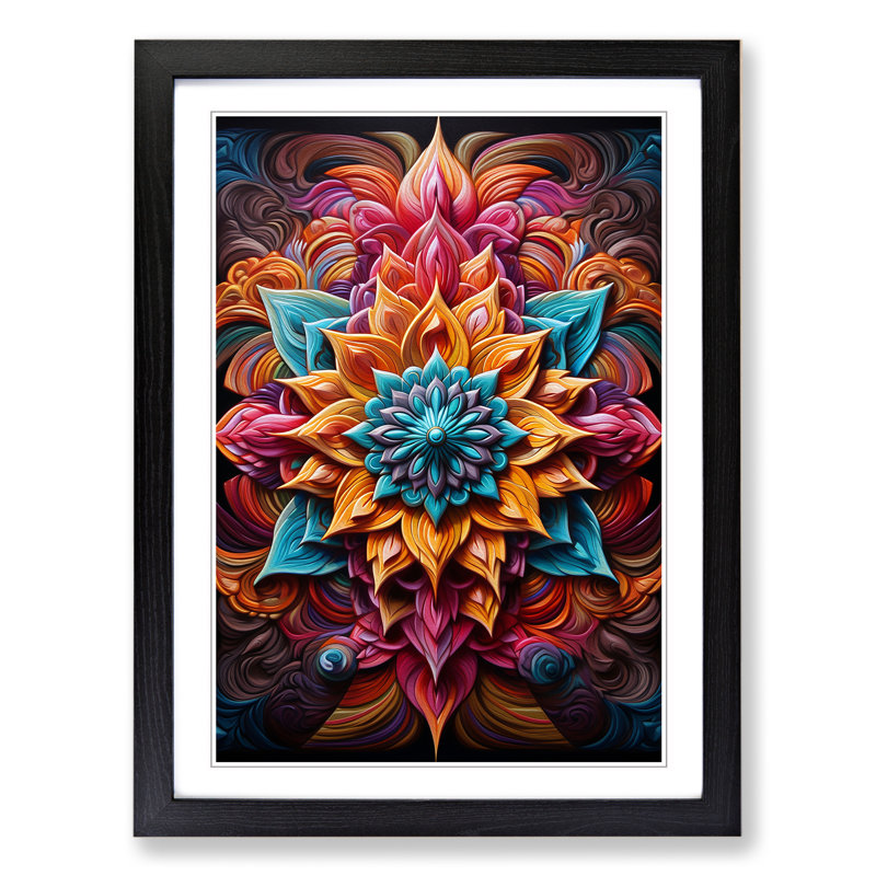 Mandala Hard Edge Painting No.3 - Single Picture Frame Print on Wood, Black Framed, 64cm H x 46cm W x 2cm D