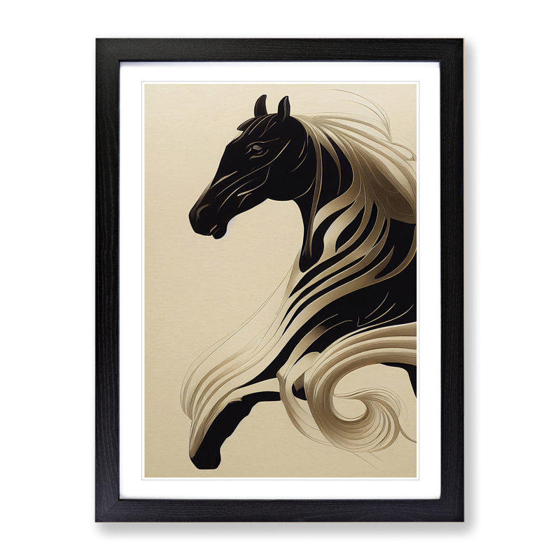 XV1022-791X Art Nouveau Horse No.5 - Single Picture Frame Print, 64cm H x 46cm W, Black