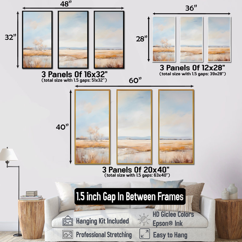 Ensemble d'art mural sur toile Pairies, Cadre flottant noir, H 32 po x l 48 po x P 1 po