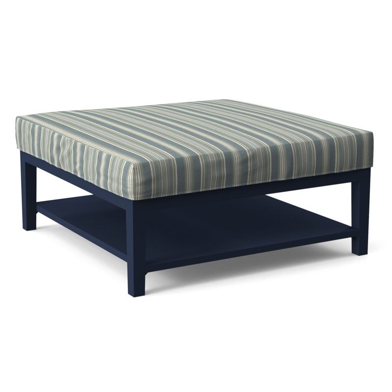 Hammond Square Ottoman, Green and Blue Stripe; 0252-54, Celery Finish