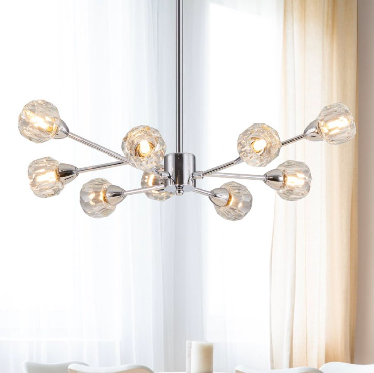 Lustre en cristal 9 lumières, Chrome