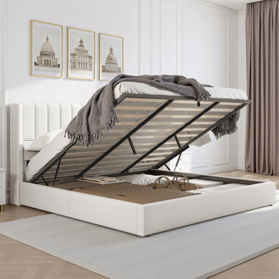 Lift Up Storage Bed Frame / Vertical Channel Tufted Headboard