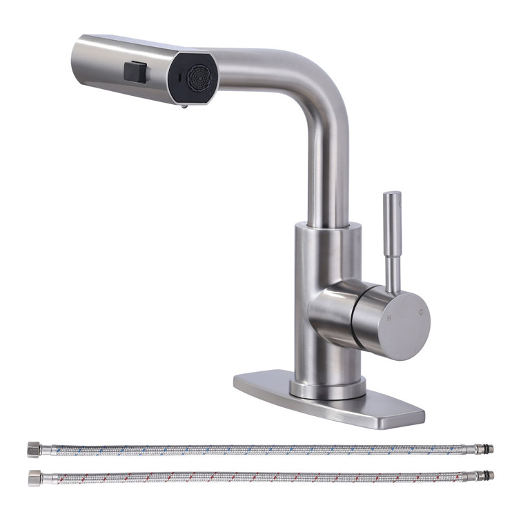 Single Handle Pull Out Kitchen Faucet With Unique 90° Swivel Sprayer Head In Three Function Modes