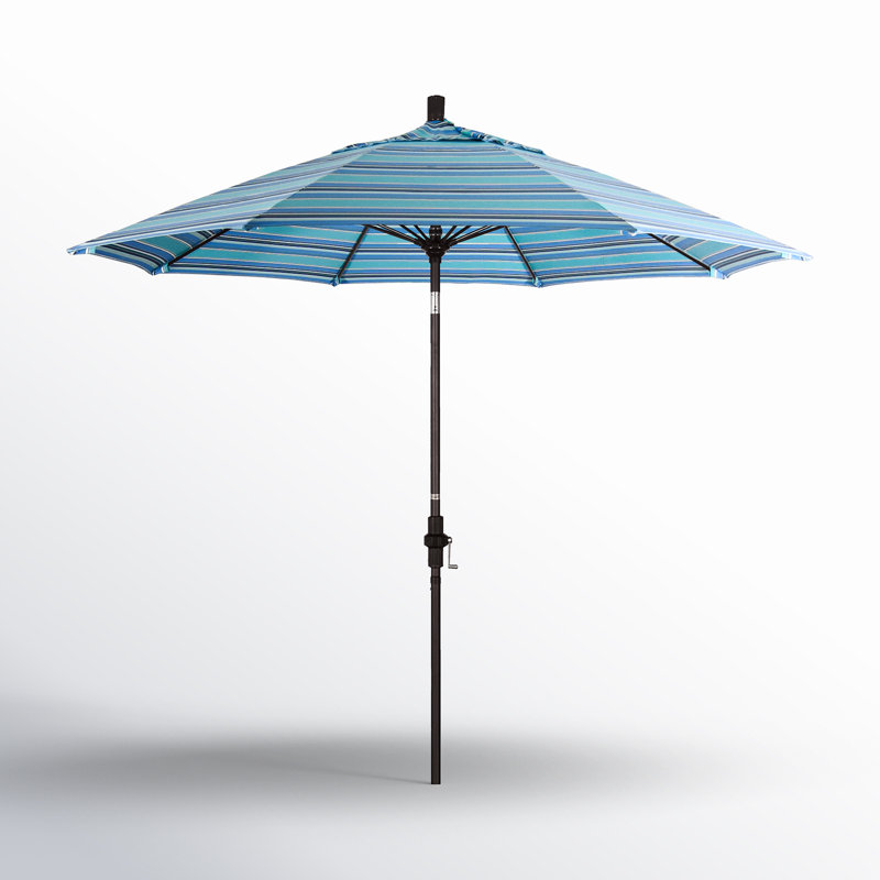 Parasol de marché Sunbrella® 9 pi Roverta, Sunbrella® Dolce à rayures oasis, Brun