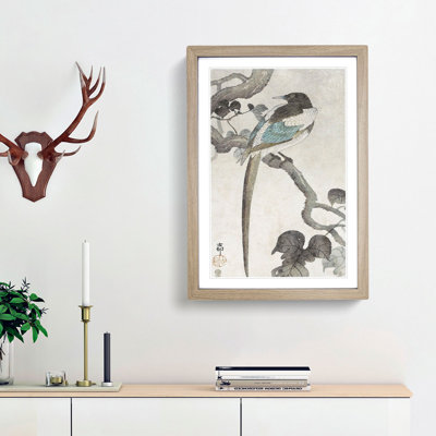 Magpie on a Tree Branch by Ohara Koson - Framed Print