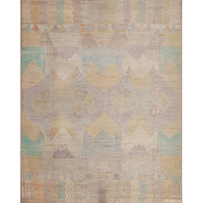 Tapis moderne à motif tribal décontracté en laine fabriqué à la main de conception unique