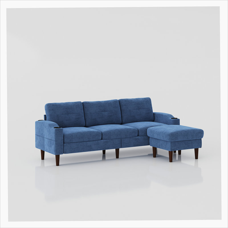 Canapé et méridienne rembourrés 2 pièces Geppie, Mélange de polyester bleu marine, H 31,8 po x l 78 po x P 42,73 po