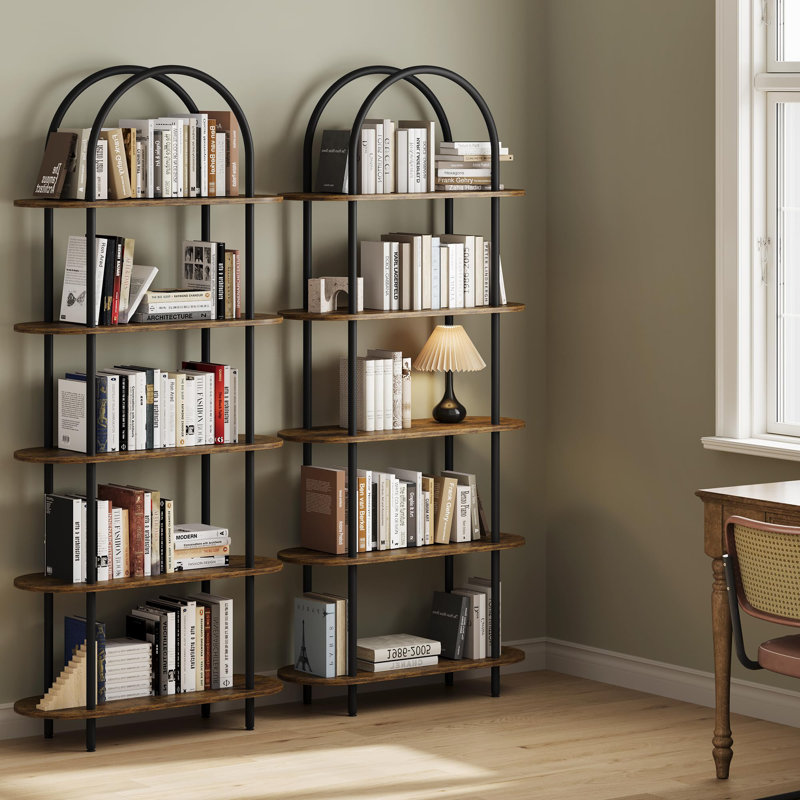 71" Bookshelf 5 Tier Bookcase Arched Display Racks Tall Bookshelf Freestanding Open Storage Shelf, Black