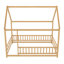 Structure de lit double pleine grandeur avec toit, barrière de sécurité, base de lit pour enfant, naturel-147902086-147902083