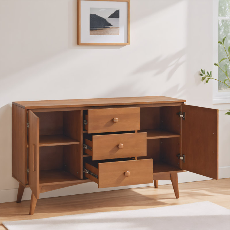 47.3" Mid-Century Storage Cabinet: 2 Doors, 3 Drawers for Dining/Living