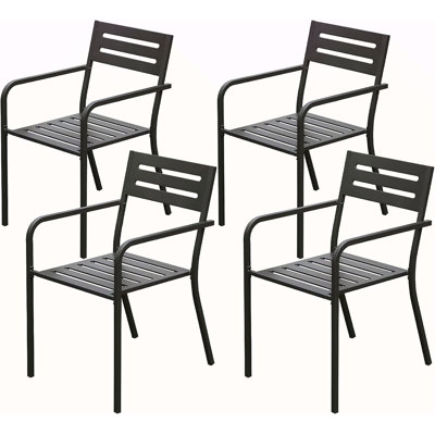 Ensemble de 4 chaises de salle à manger de patio, ensemble de 4 chaises d'extérieur robustes en métal, chaises de jardin empilables avec accoudoirs ergonomiques, ensemble de chaises de patio pour patio de jardin