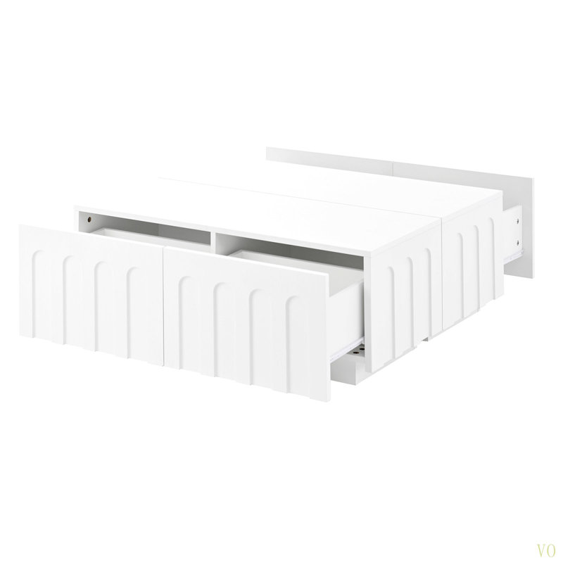 Élégant meuble télé au design arqué pour téléviseur de 80 po ou moins, table basse moderne à double usage avec 4 tiroirs, armoire de rangement multifonctionnelle avec rangement pour le salon, la chambre à coucher
