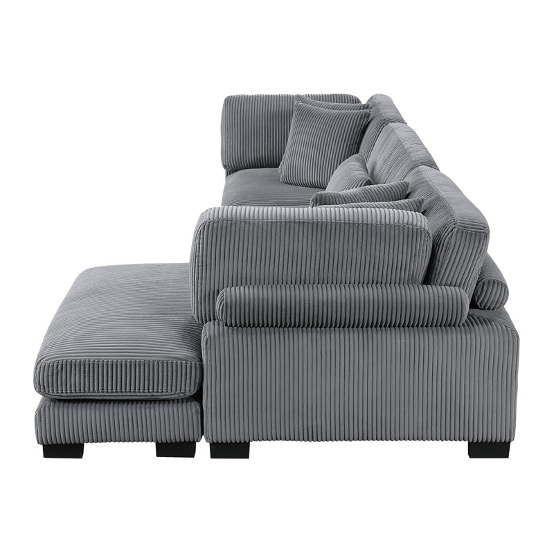 Hulett 135" Modern Modular Sectional with Corduroy Fabric, Adjustable Backrests & 5 Pillows, 34.5" H x 135" W x 70" D