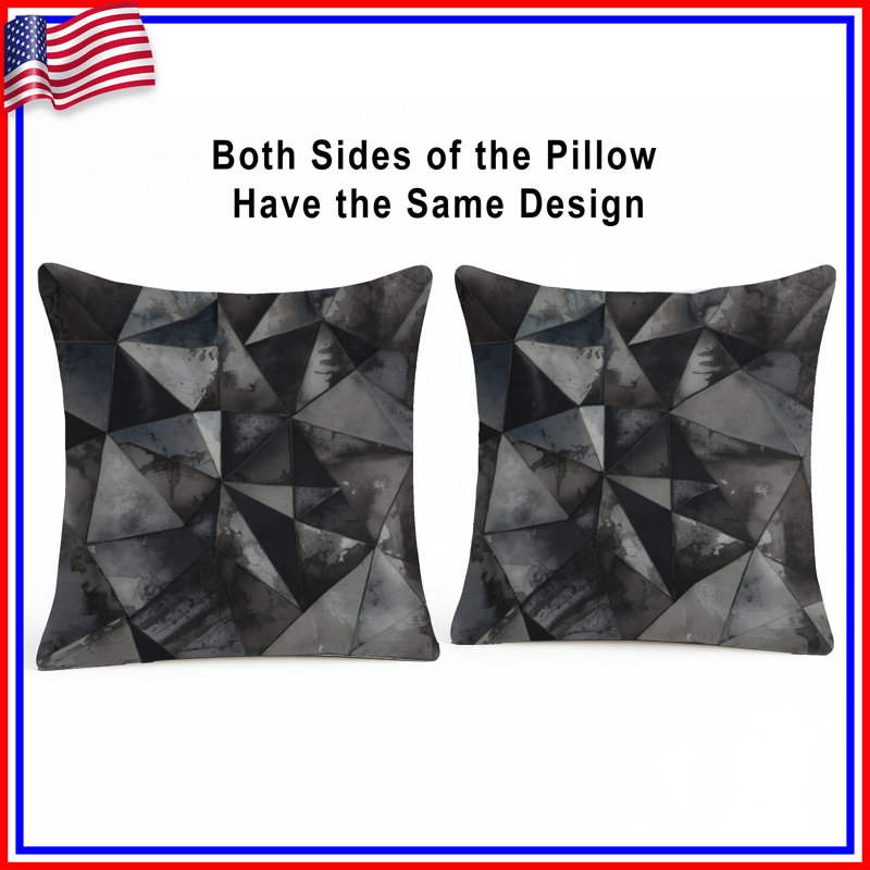 Coussins géométriques triangulaires noirs et gris, 14 X 14 pouces