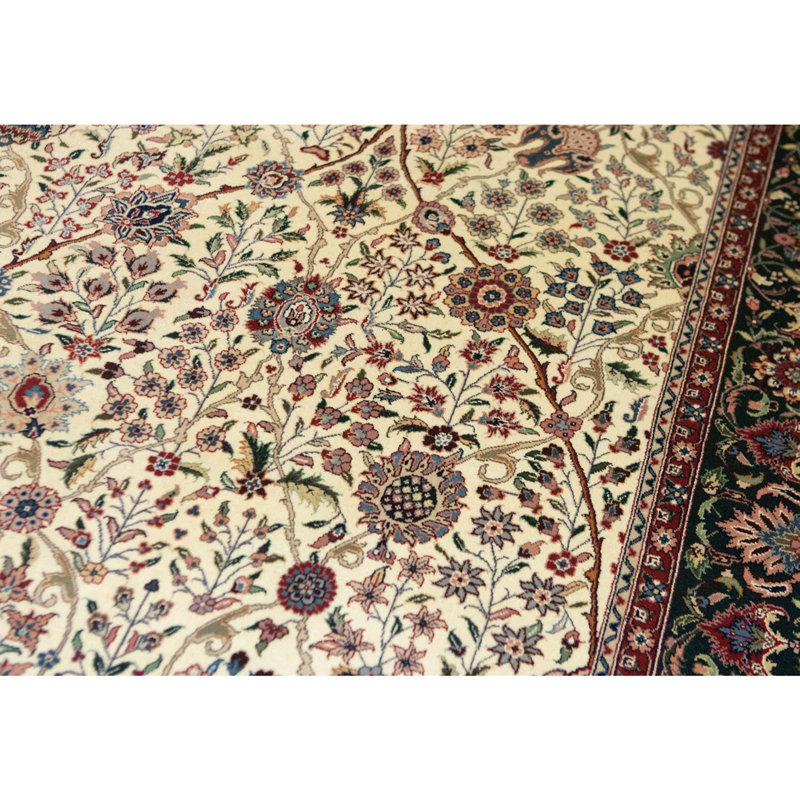 Tapis ivoire et vert noué à la main de haute qualité