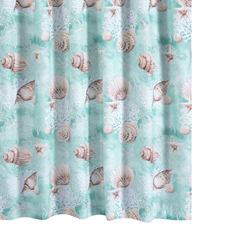  Logan Shower Curtain, Coastal Light Blue Conch Shell Print