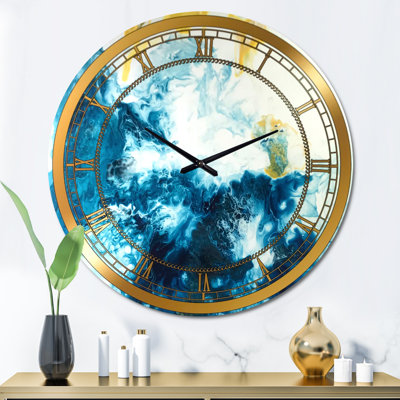 Horloge murale en marbre bleu et doré