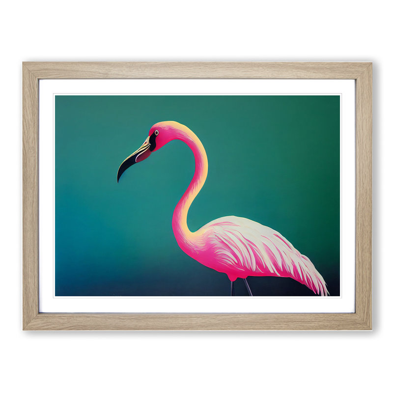 Epic Flamingo - Framed Print, 46cm H x 64cm W x 2cm D, Oak