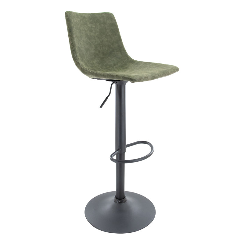 Adjustable Green Upholstered Swivel Bar Stools with Metal Base
