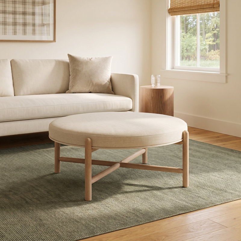 Vane 48" Upholstered Ottoman, Cream, Oak