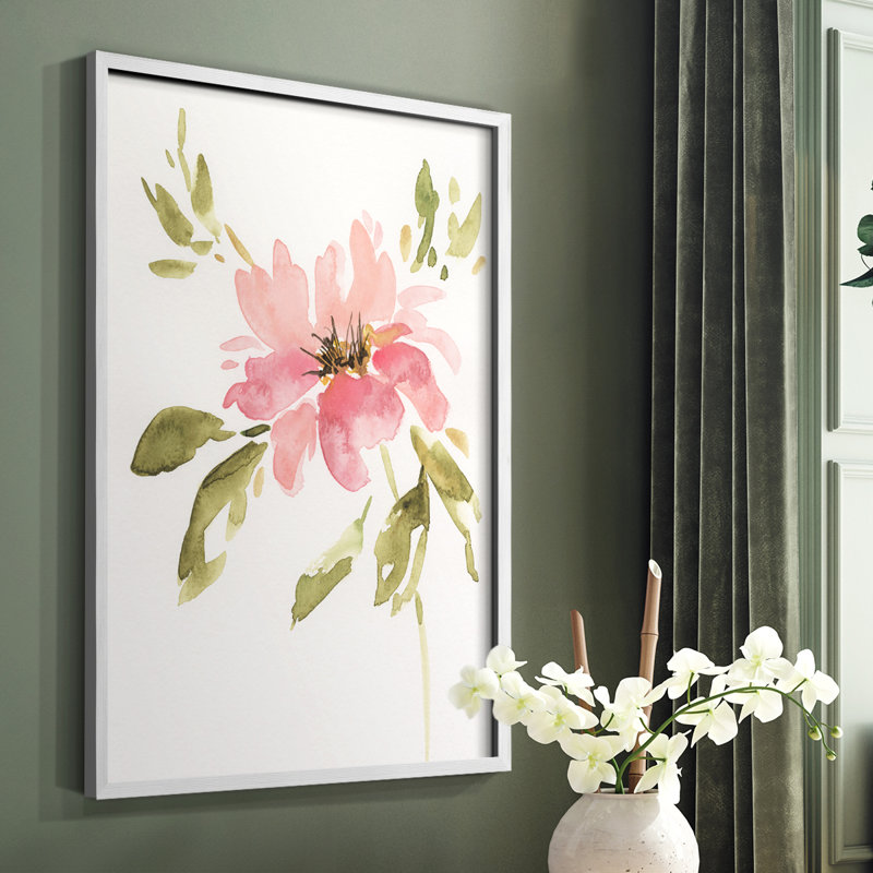 One Pink Bloom II, reproduction encadrée - bois massif, Cadre simple blanc, H 14 po x l 11 po