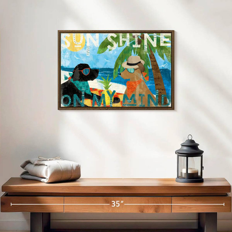 Good Vibes I, 19 po x 13 po, Cadre flottant noyer