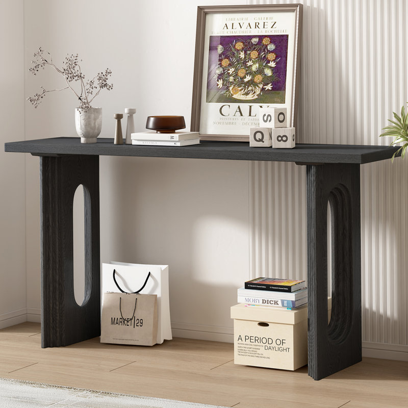 Uniquely Designed Console Table Made Of Fraxinus Mandschuric Solid Wood Veneer, Black
