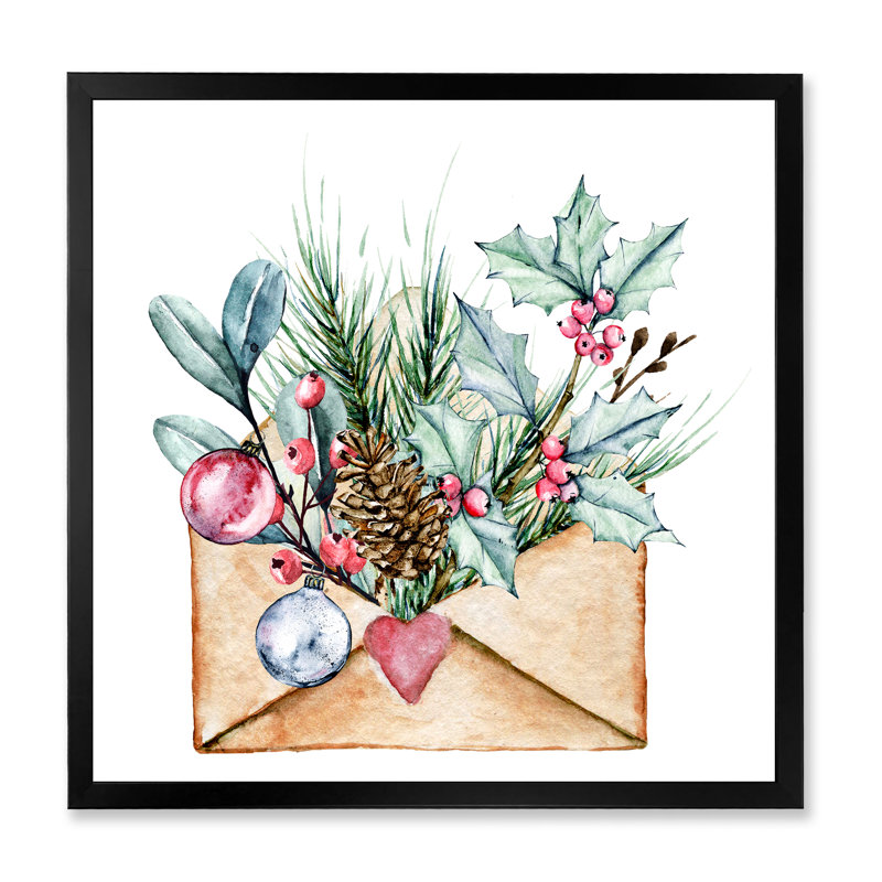 Merry Christmas Greeting Card - peinture sur toile, H 16 po x l 16 po x P 1 po, Cadre photo noir