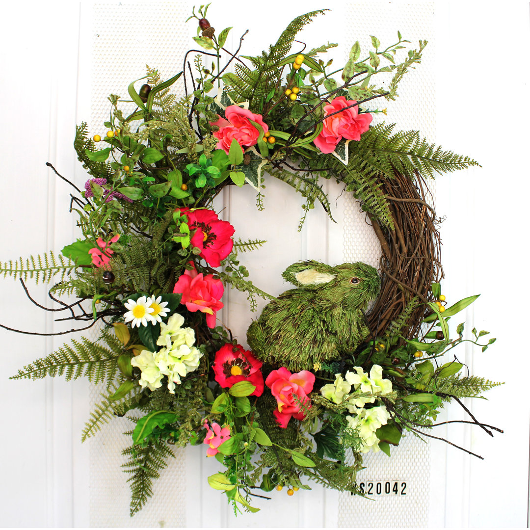 Faux Hydrangea Silk 24'' Wreath Rosalind Wheeler