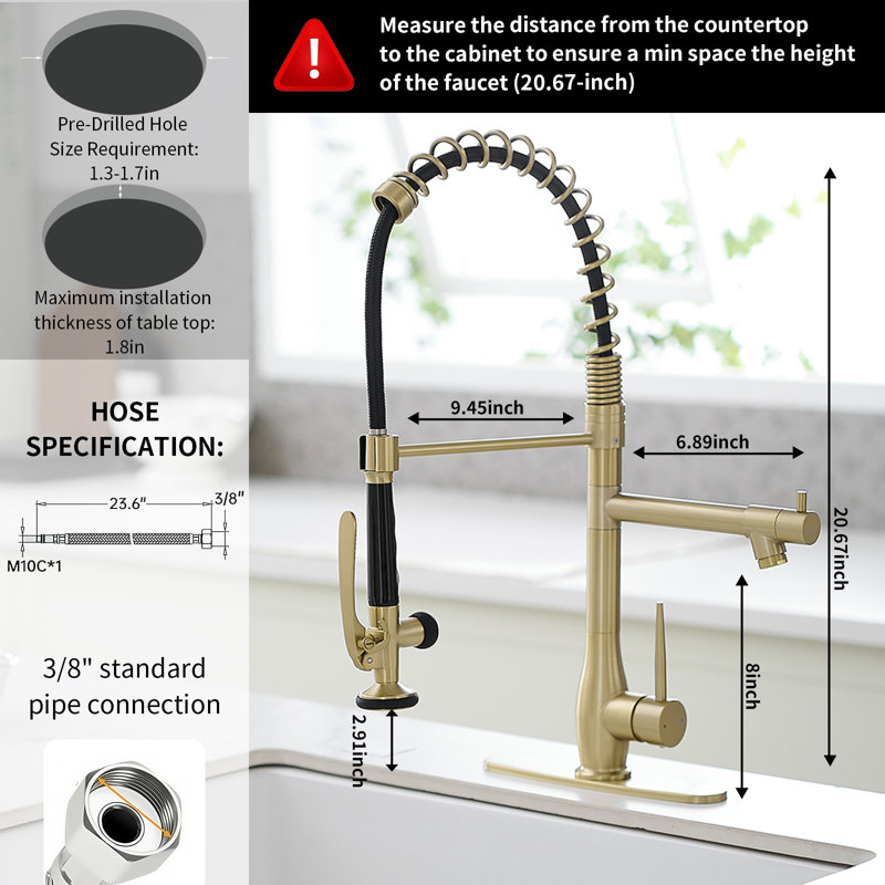 Commercial Pull Down Kitchen Sink Faucet With Sprayer Modern  Kitchen Faucet Single Handle Brass Taps Brushed Gold