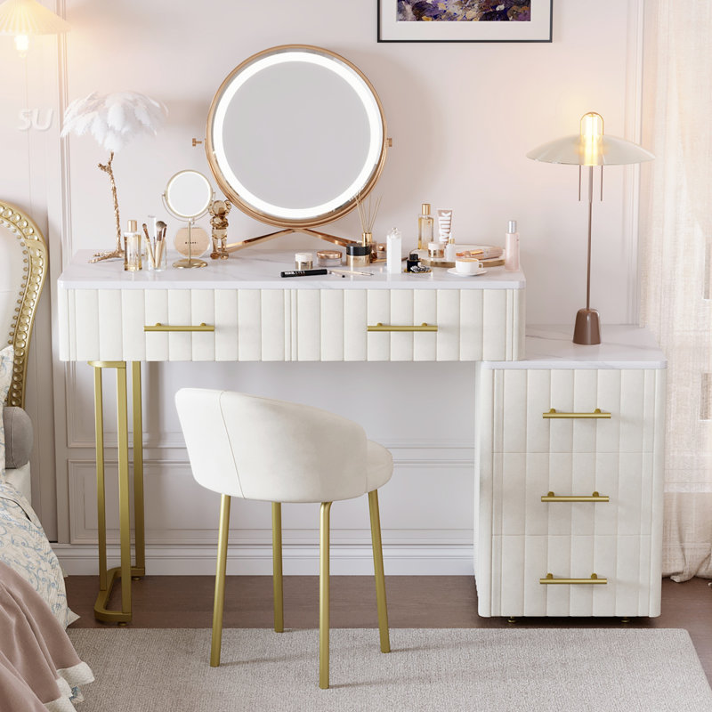Bureau de meuble-lavabo rembourré avec fauteuil, Beige